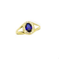 Anel Oval Safira Sint�tica em Ouro 18 Kilates � 25438